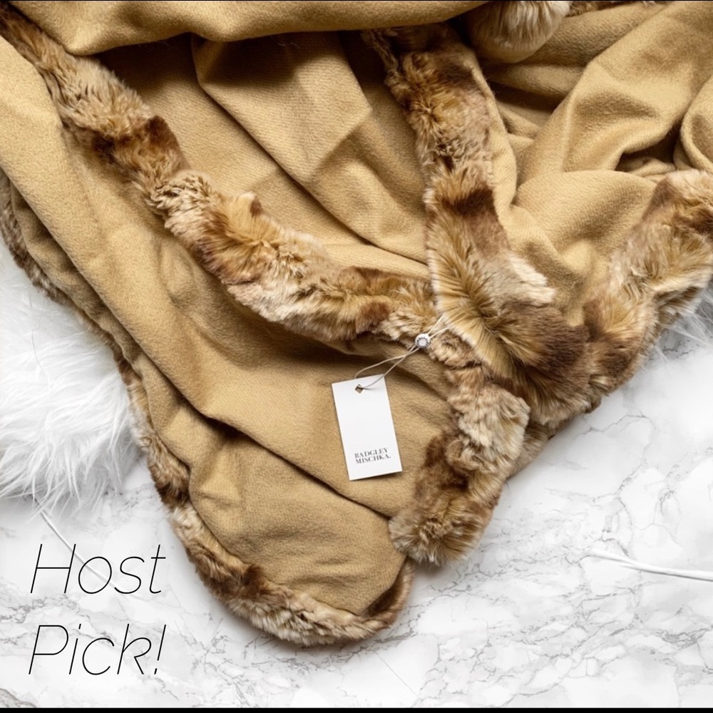 Badgley Mischka Large Wrap w/ Faux chinchilla Tan